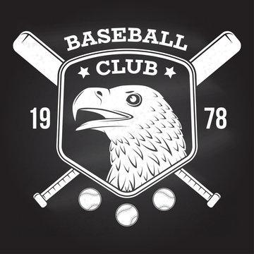 Baseball club badge on the chalkboard. Vector illustration.