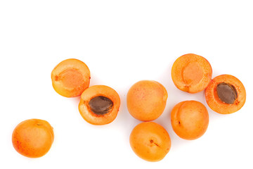 Apricot fruits isolated on white background with copy space for your text. Top view. Flat lay pattern