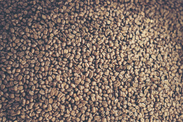Coffee beans texture background, Closeup, vintage filter image