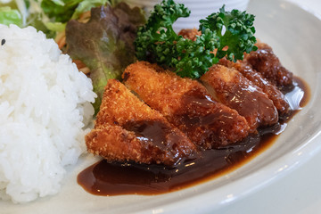 たっぷりソースのかかったトンカツ定食