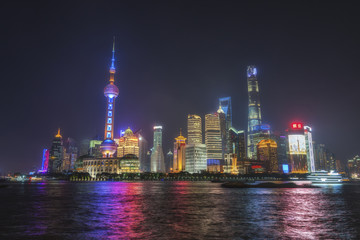 Shanghai night city skyline, China