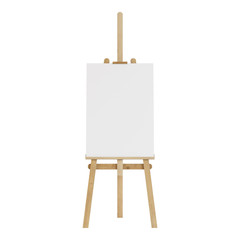 Wooden easel with an empty mockup. Isolated on white background. 3D rendering.