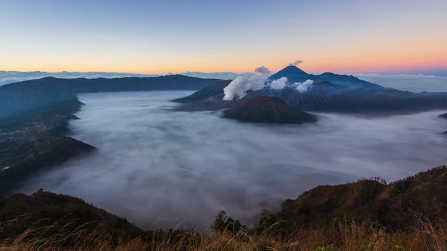 Bromo Volcano Sunrise Landmark Nature Travel Place Of Indonesia 4K Time Lapse