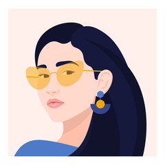 Portrait of a woman. The head of a girl. Avatar. Minimalist. Flat. Vector illustration