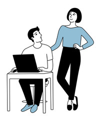 Man and woman. Work in the office. Communication. Vector Flat Illustration