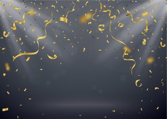 Fototapeta premium Celebration greeting card design with gold confetti