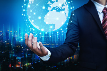 Business man with global network connection concept
