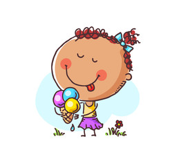 Happy girl enjoying her ice-cream, vector illustration