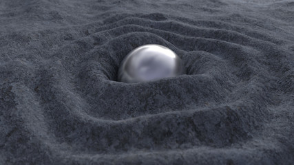 metal sphere on a rough stone surface © Photobank