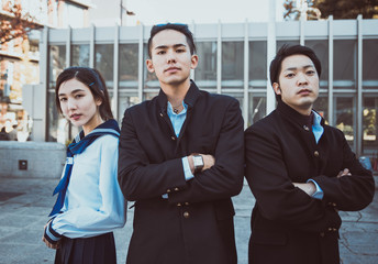 Group of japanese teenagers, lifestyle moments in a school day