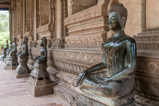 Beautiful Buddha statues in the Ho Pha Keo temple in Vientiane, Laos