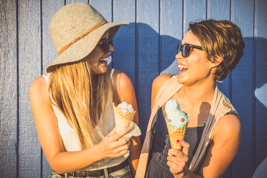 Friends Eating Ice Cream Outdoor