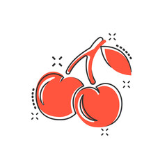 Vector cartoon cherry berry icon in comic style. Sweet food concept illustration pictogram. Cherry business splash effect concept.