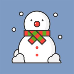 snowman and snow fall, filled outline icon for Christmas theme