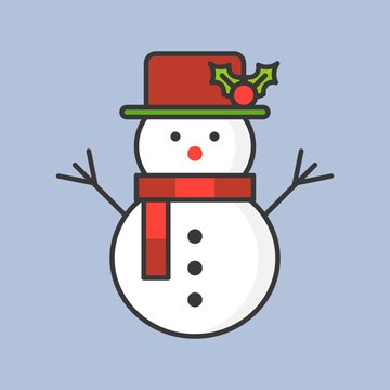 Snowman And Mistletoe Hat, Filled Outline Icon For Christmas Theme