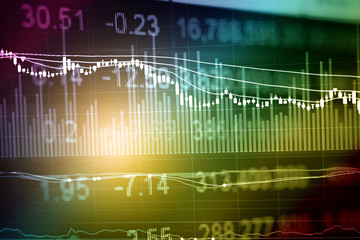Charts of financial instruments with various type of indicators including volume analysis for professional technical analysis on the monitor of a computer. Fundamental and technical analysis concept.