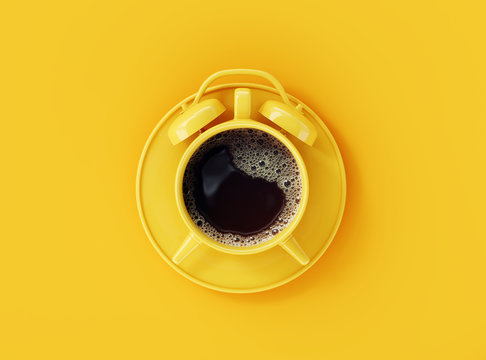 Coffee clock on yellow background. creative idea. minimal concept © aanbetta