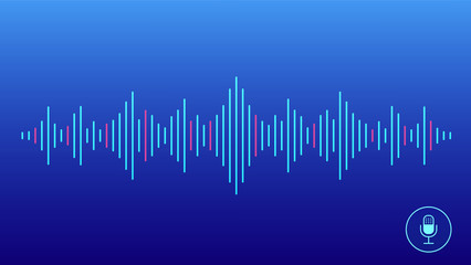 Concept of voice recognition. Sound wave with imitation of voice, sound and microphone icon.