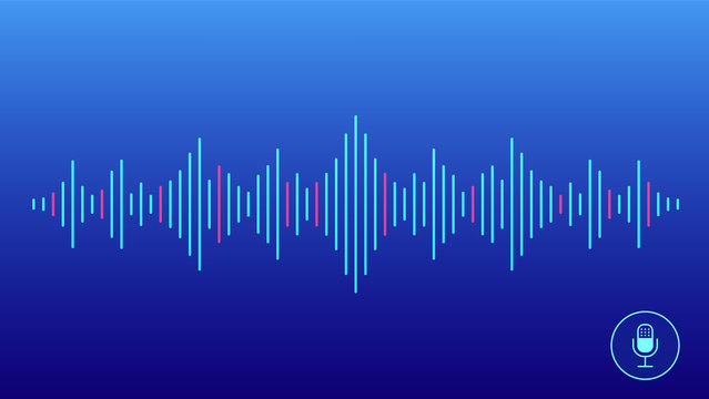 Concept Of Voice Recognition. Sound Wave With Imitation Of Voice, Sound And Microphone Icon.