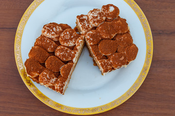 Traditional italian dessert tiramisu on a table