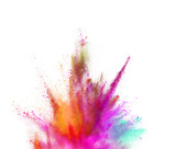 Explosion of coloured powder isolated on white background.