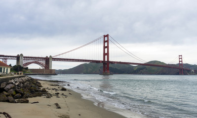 Golden Gate Bridge at morning light looking from Crissy Field, San Francisco,USA