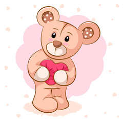 Teddy bear with pink heart. For printing on T-shirts. Vector eps 10