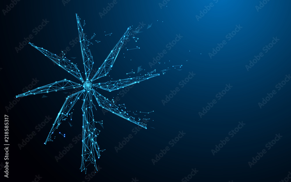 Poster Windmill form lines, triangles and particle style design. Illustration vector