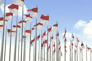 National flags of Indonesia on the flagstaff