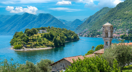 Scenic sight in Ossuccio, small and beautiful village overlooking Lake Como, Lombardy Italy.