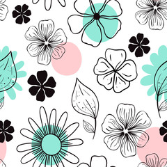 Fototapeta premium Vector seamless pattern with flowers. Scandinavian motives. Floral print