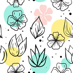 Vector seamless pattern with flowers. Scandinavian motives. Floral print