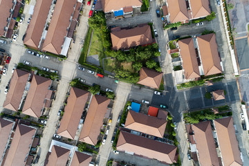 Aerial view drone shot of modern houses village in thailand