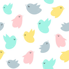 Vector seamless pattern with birds. Scandinavian motives. Baby print.