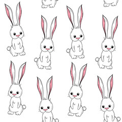 Vector seamless pattern Cute rabbit. Scandinavian motives. Cartoon background. Children's print