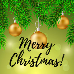 Merry Christmas greeting card in realistic style. Vector illustration.