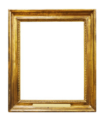 Picture gold wooden frame for design on white  background