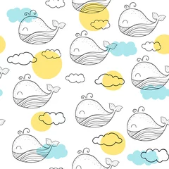 Peel and stick wall murals Sea animals Vector seamless pattern with whales. Scandinavian motives. Baby print. Cute whale