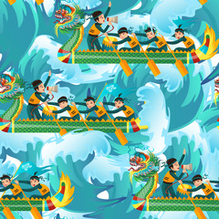 Obraz na płótnie Canvas Dragons boats seamless pattern vector illustration