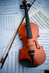 Naklejka na ściany i meble the violin lies on scattered notes