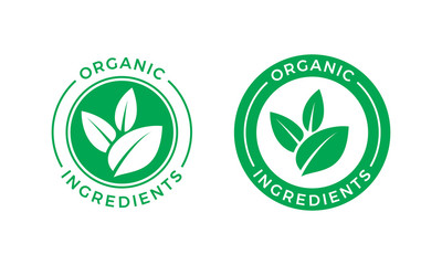 Organic ingredients green leaf vector label icon