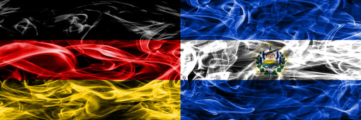 Germany vs El Salvador smoke flags placed side by side. German and El Salvador flag together