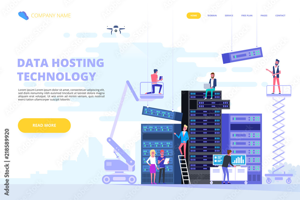 Poster data center and hosting. network internet database