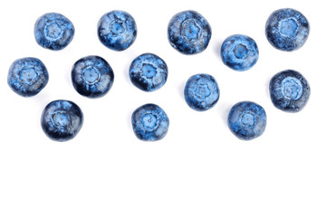 fresh ripe blueberry isolated on white background with copy space for your text. Top view. Flat lay pattern