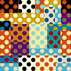 Seamless geometric pattern. Classic polka dot pattern in a patchwork collage style. Vector image.