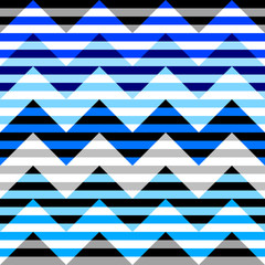 Seamless geometric pattern. Horizontal blue strips pattern in a patchwork collage style. Vector image.