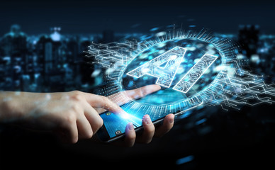 Businessman using digital artificial intelligence icon hologram 3D rendering