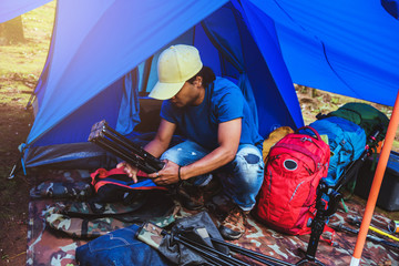 travel relax in the holiday. camping on the Mountain. Thailand