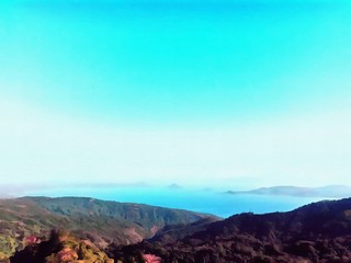 Oil painting. Art print for wall decor. Acrylic artwork. Big size poster. Watercolor drawing. Modern style fine art. Beautiful  tropical exotic landscape. Paradise. Resort view. Mountain landscape.