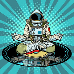Music for meditation and yoga. Astronaut meditates